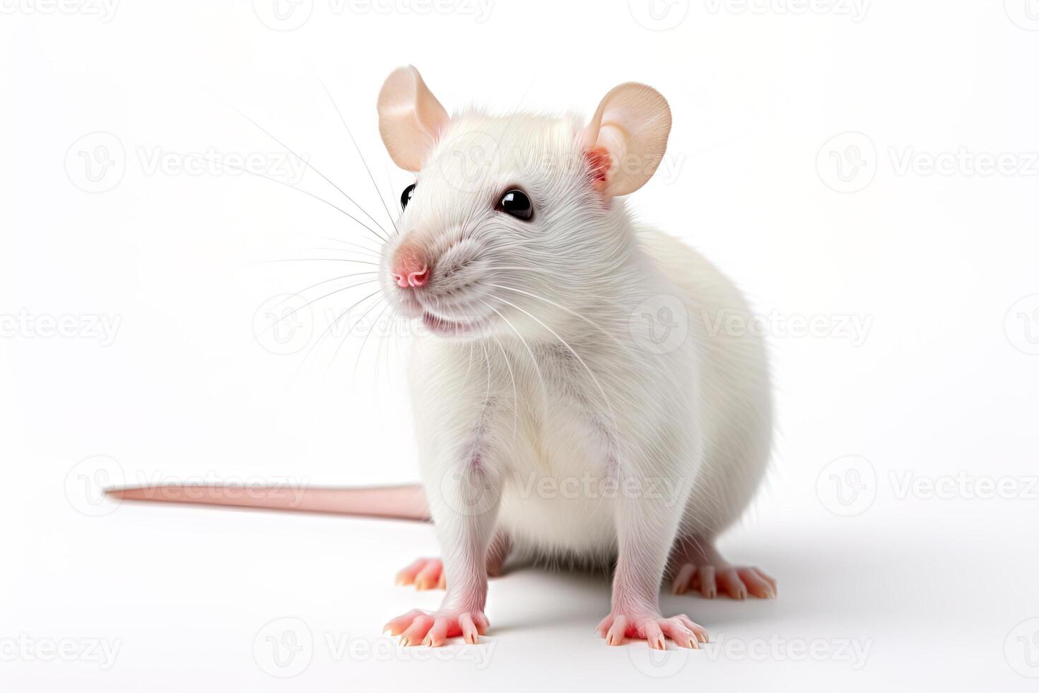 AI generated closeup white laboratory rat mouse on a white background photo