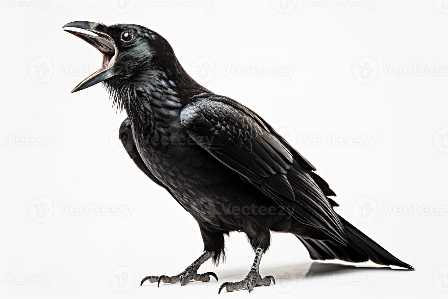 AI generated screaming black raven on a white background photo