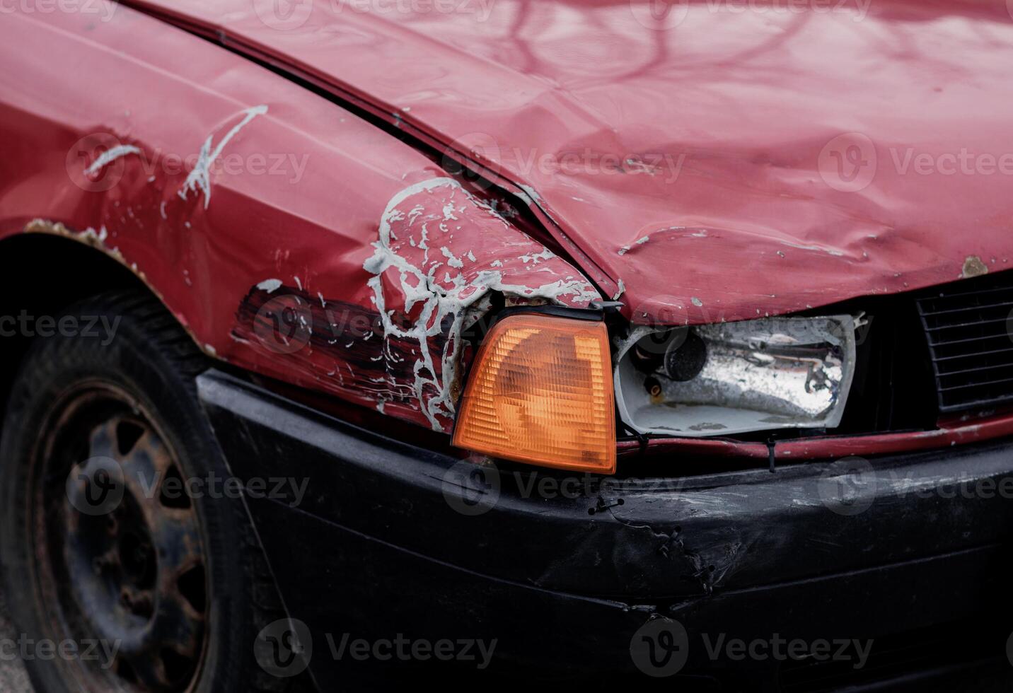 defeated front headlight of the car photo