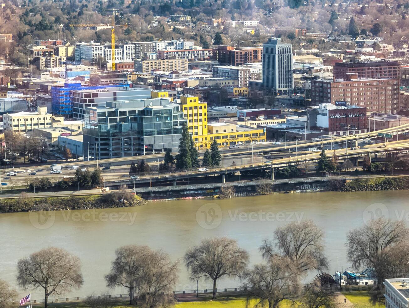 Views of Portland from a high point in the city. View from the window of the Portland City Grill seafood restaurant. photo