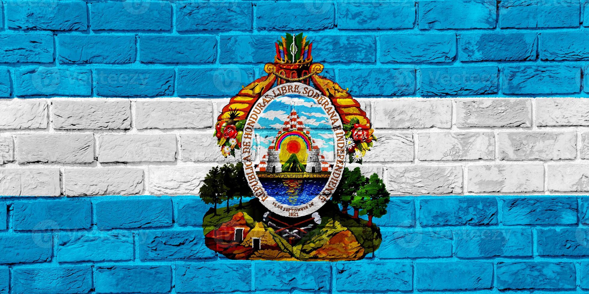 Flag and coat of arms of Republic of Honduras on a textured background. Concept collage. photo