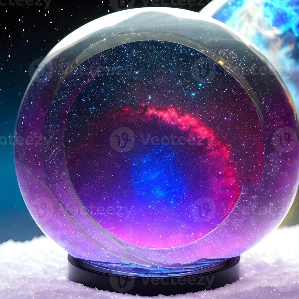 AI generated Fantasy generative AI Glassformism. Space, nebula, earth are contained within a glass sphere. photo