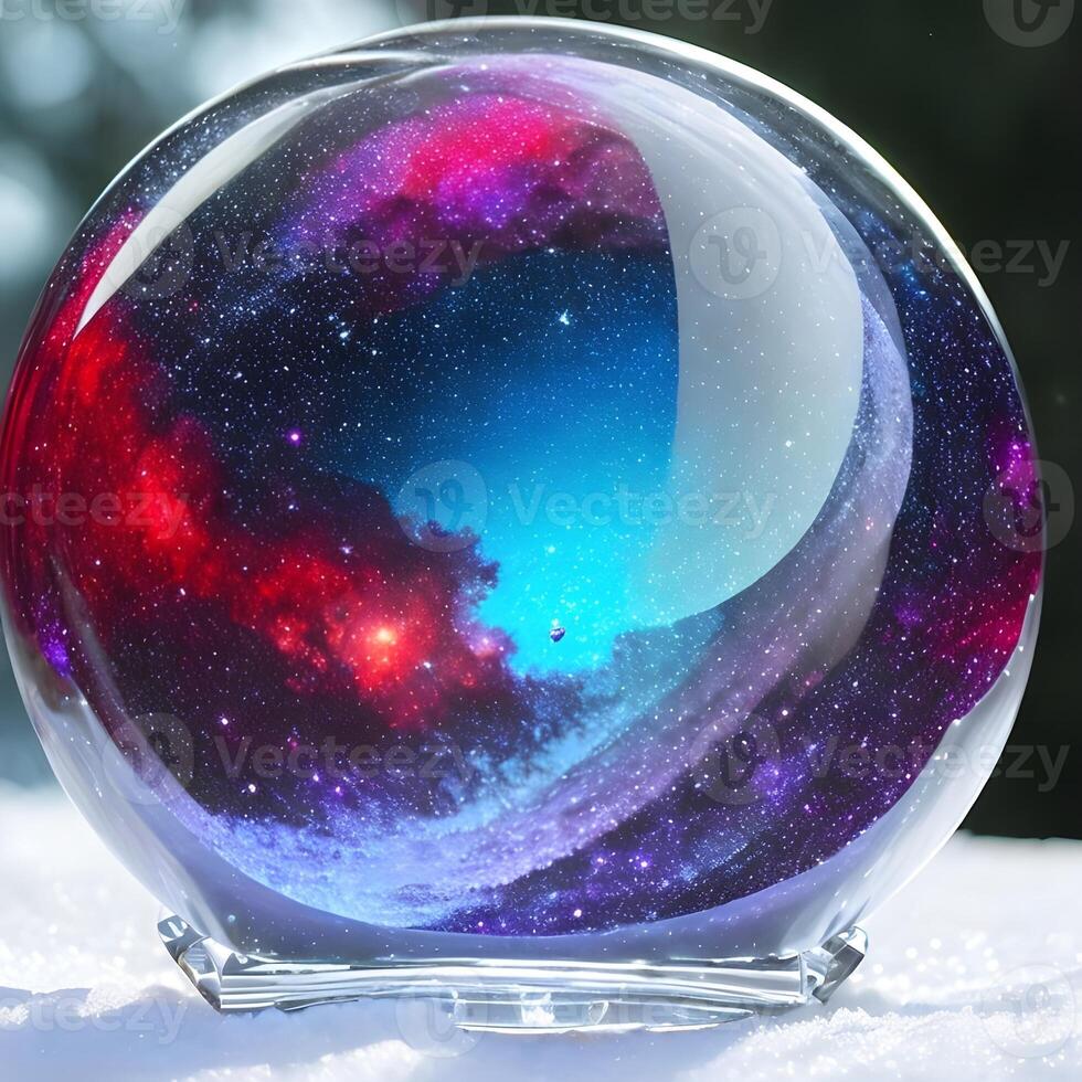 AI generated Fantasy generative AI Glassformism. Space, nebula, earth are contained within a glass sphere. photo