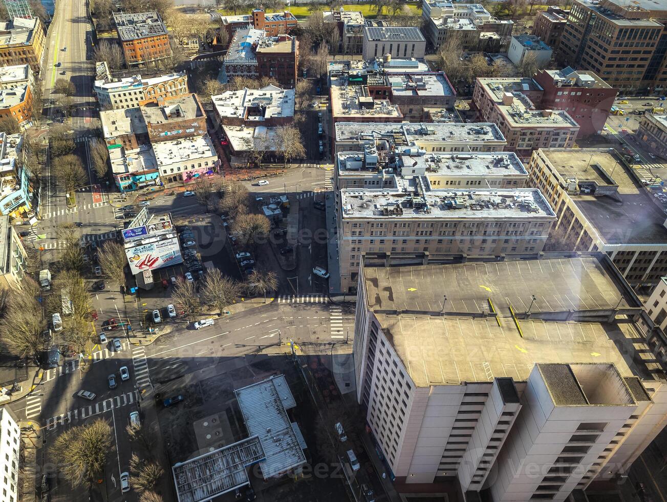 Views of Portland from a high point in the city. View from the window of the Portland City Grill seafood restaurant. photo