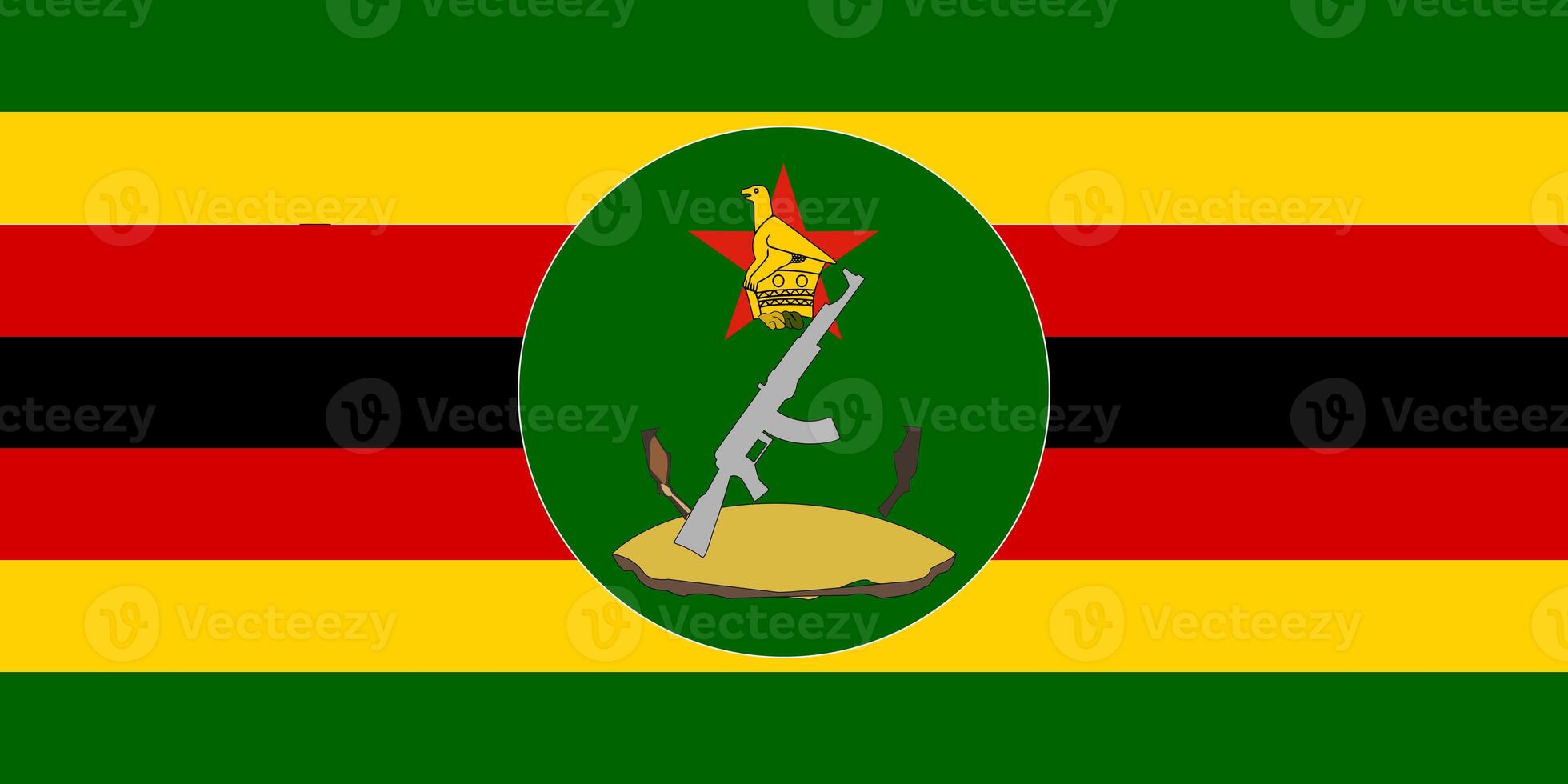 The official current flag and coat of arms of Republic of Zimbabwe. State flag of Zimbabwe texture. Illustration. photo