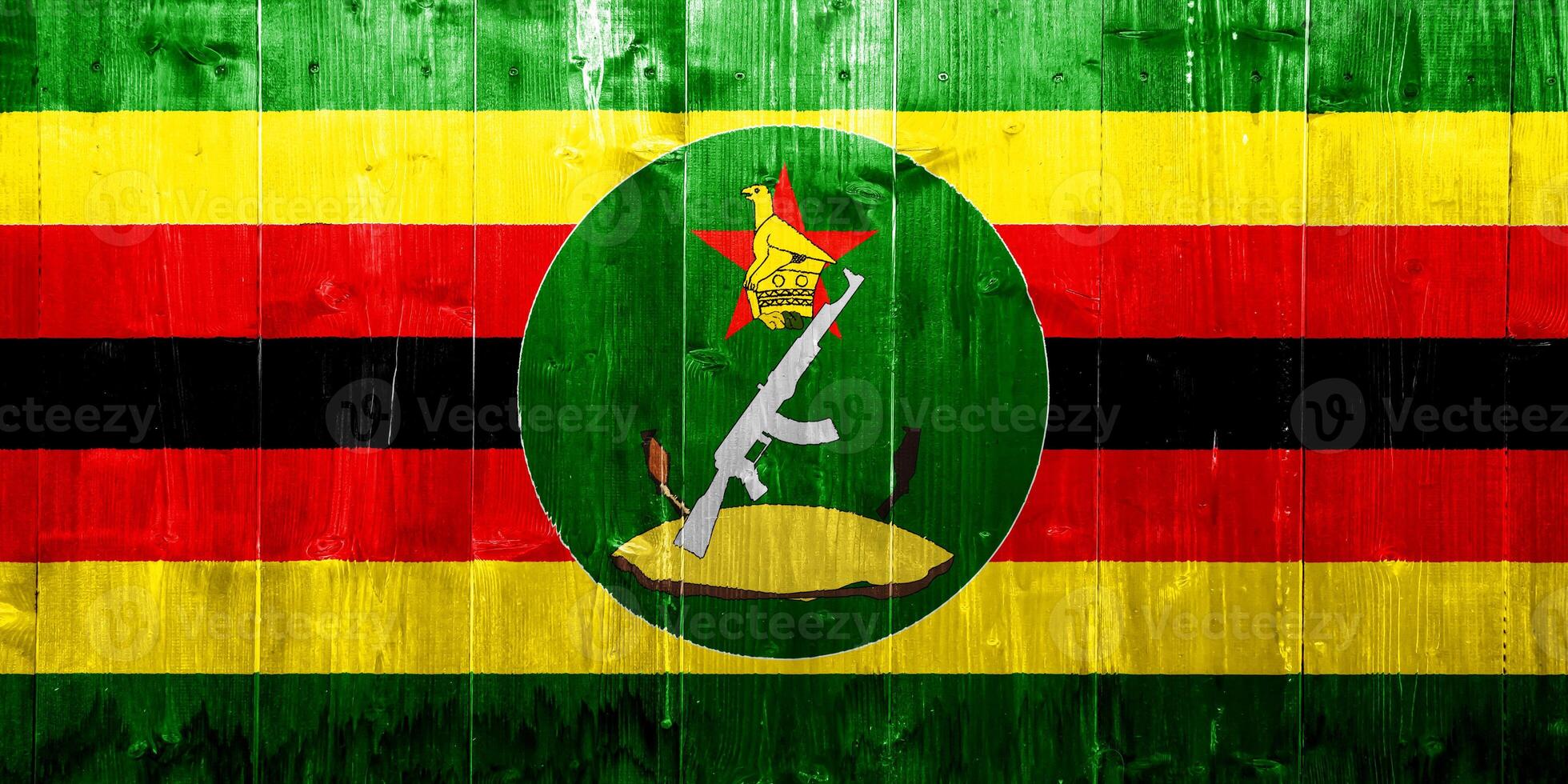 Flag and coat of arms of Republic of Zimbabwe on a textured background. Concept collage. photo