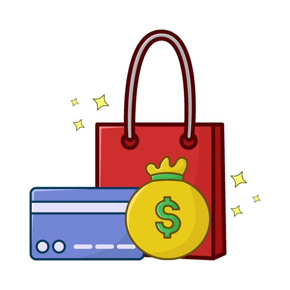 shopping bag, money bag with debit card illustration vector