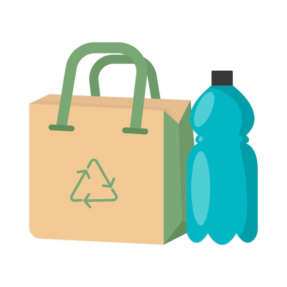 paperbag with bottle plastic  illustration vector