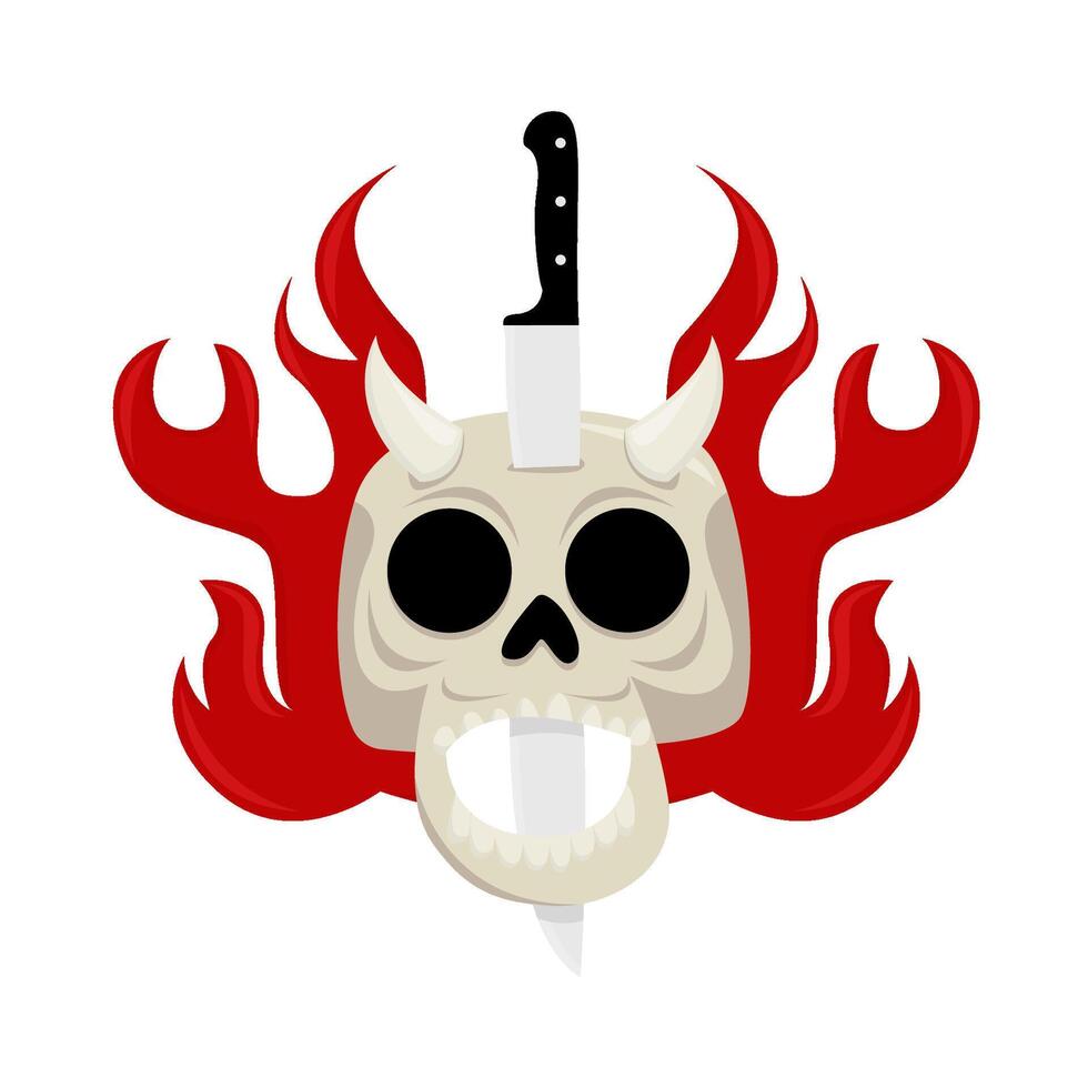 knife in skull with fire illustration vector