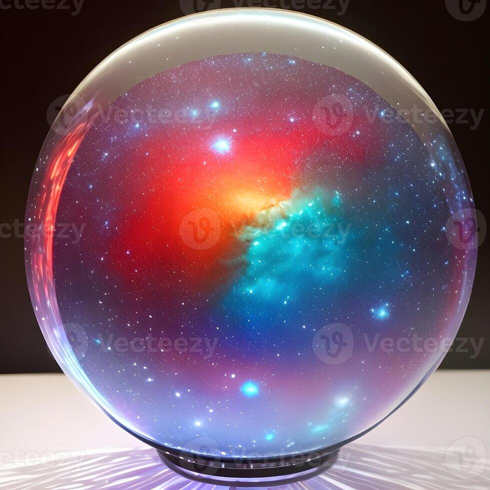 AI generated Fantasy generative AI Glassformism. Space, nebula, earth are contained within a glass sphere. photo