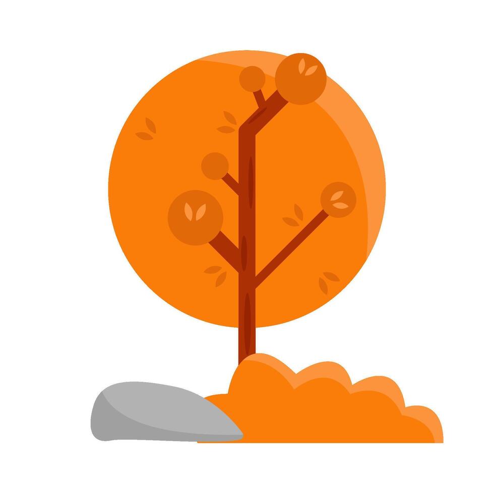 tree orange, grass with stone illustration vector