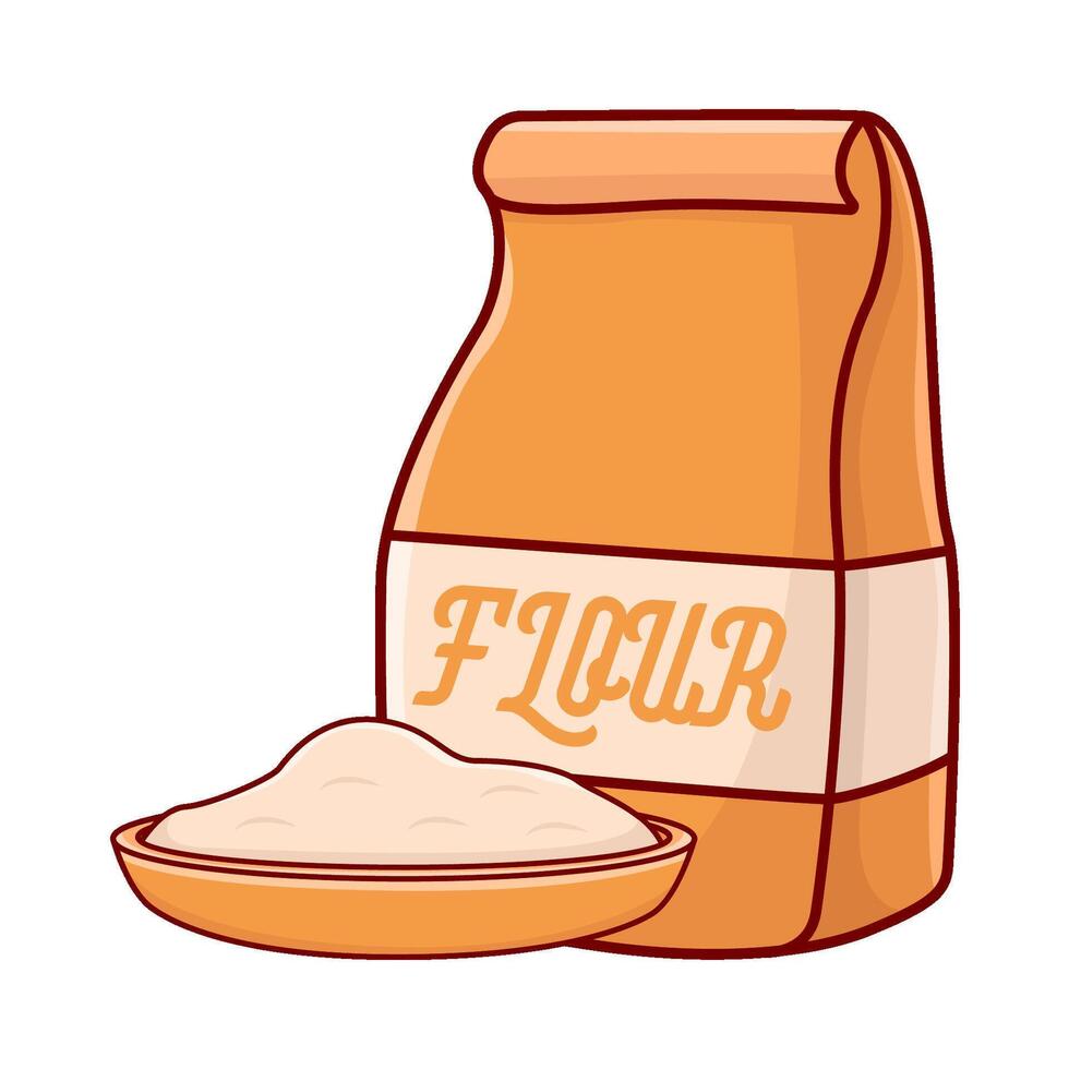 flour packaging with flour in plate illustration vector