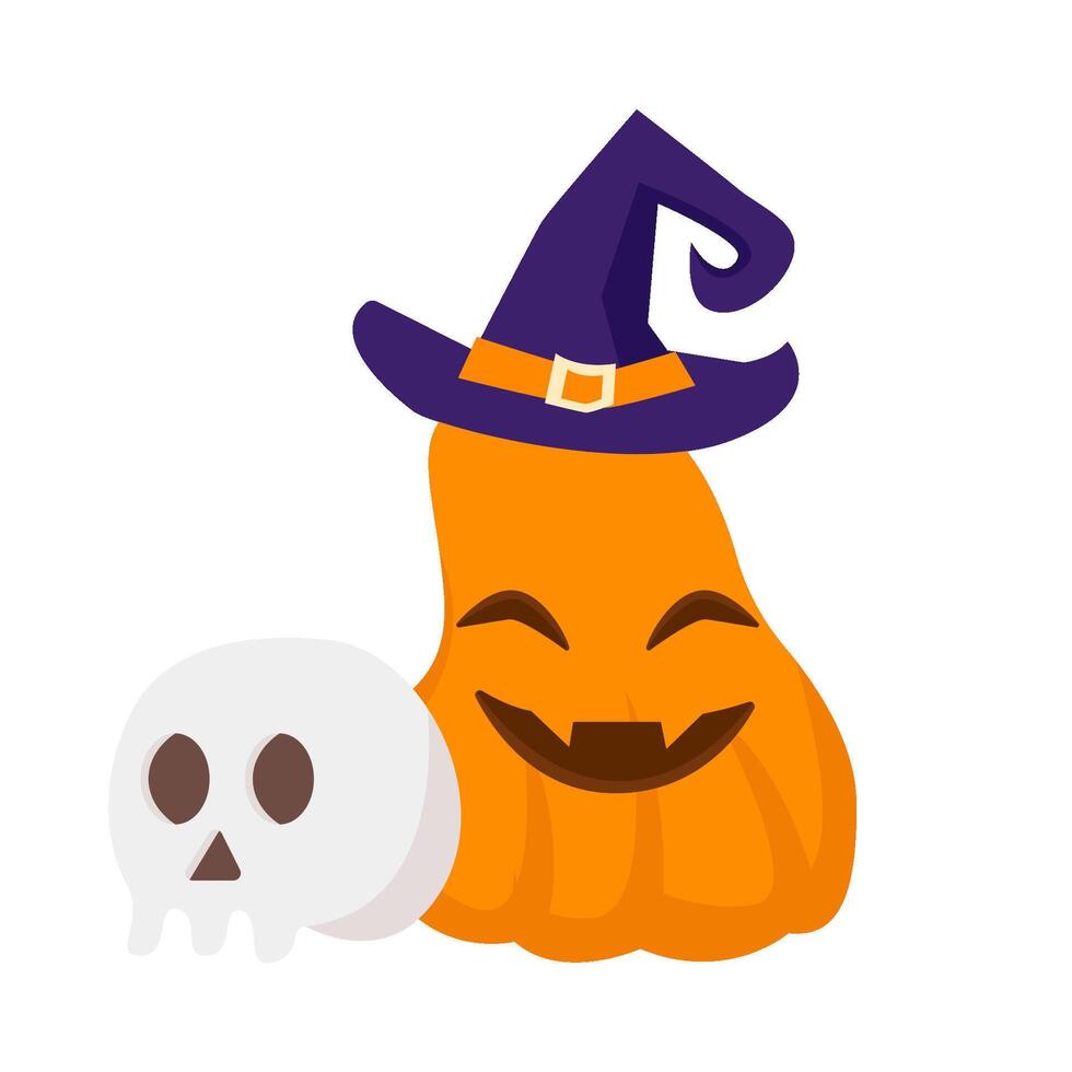 skull with pumpkin halloween witch illustration vector