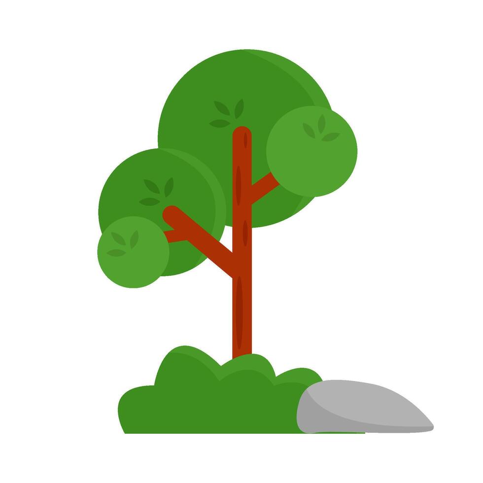 tree, grass with stone illustration vector