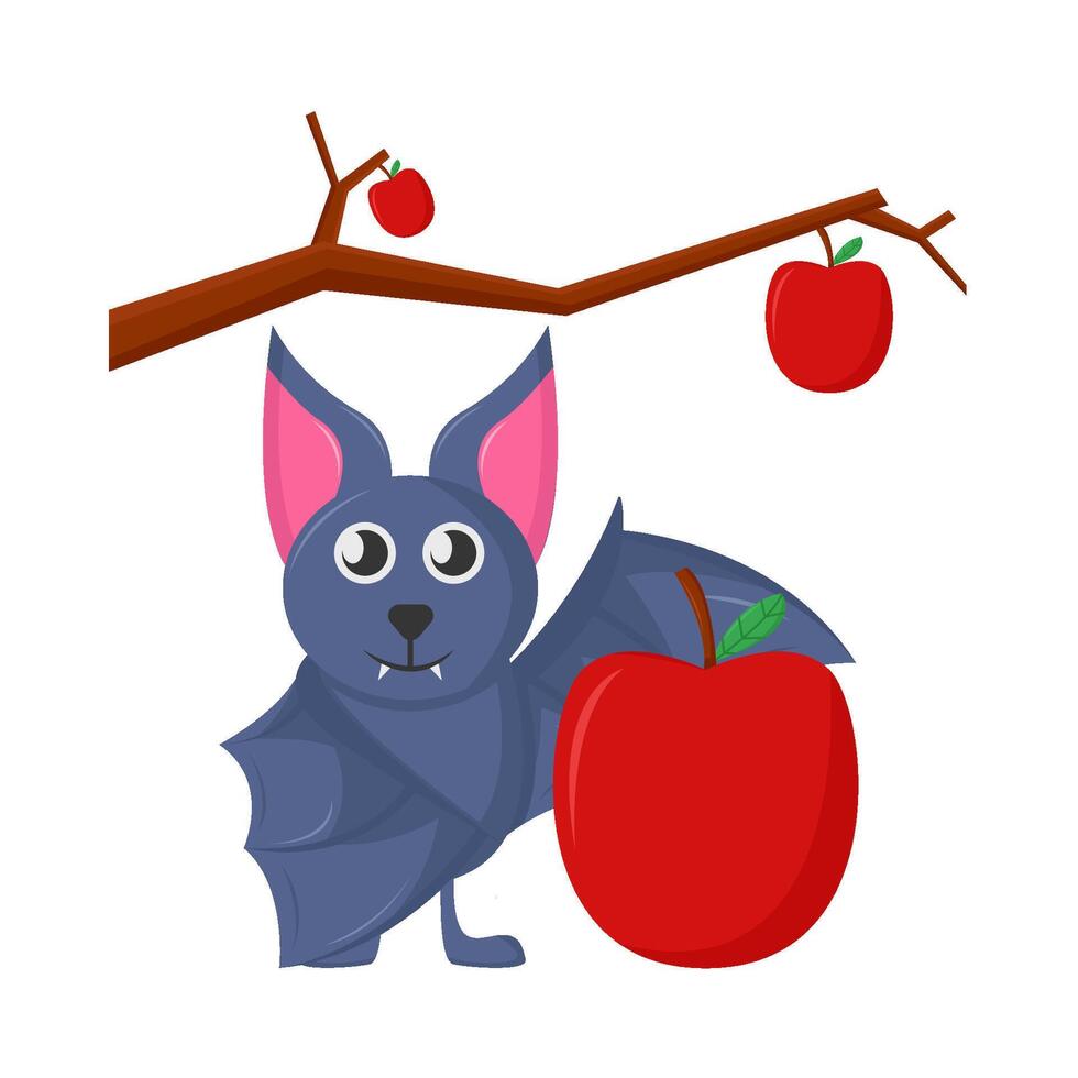 bat with apple illustration vector