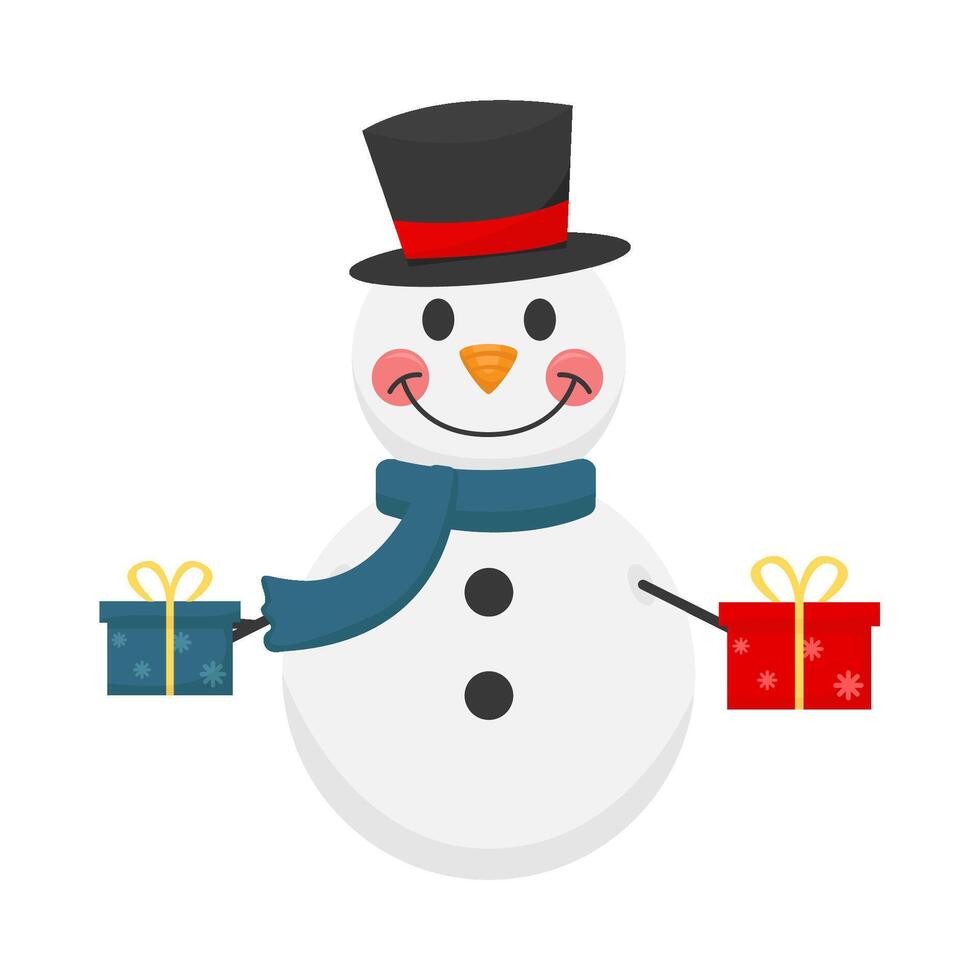monigote de nieve con regalo caja Navidad ilustración vector