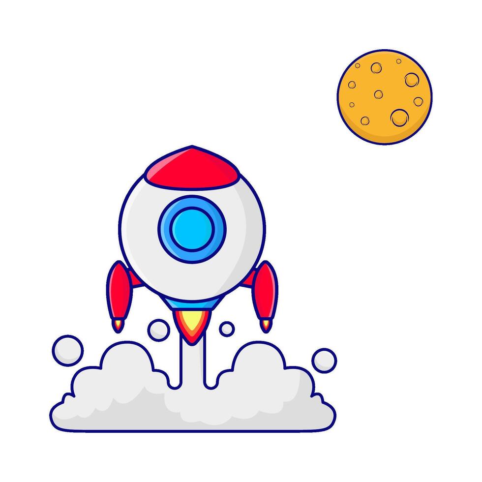 rocket fly with moon illustration vector