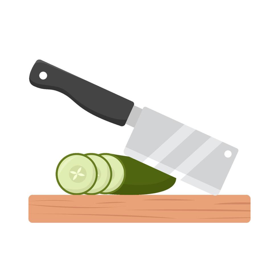 knife with cucumber in cutting board illustration vector