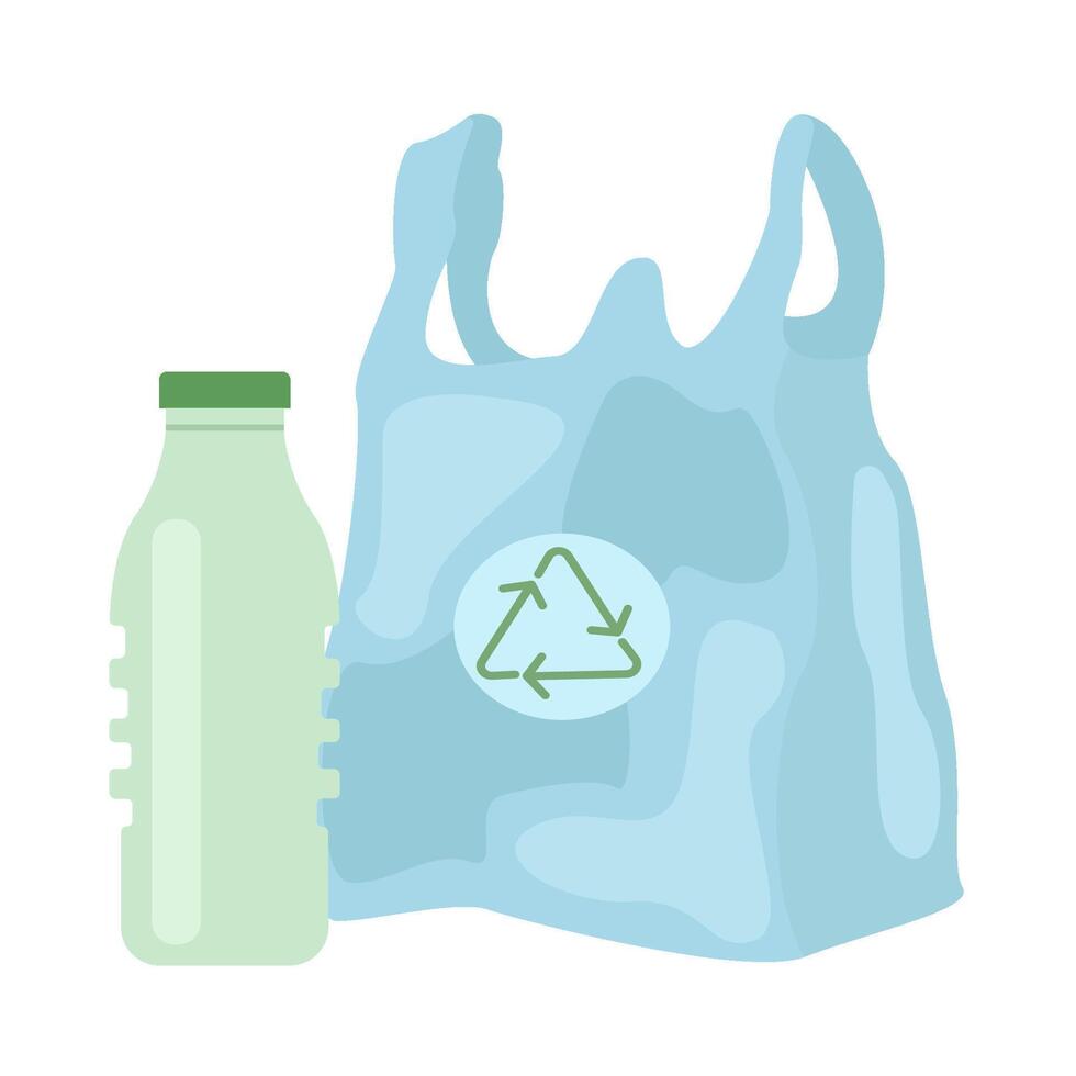 el plastico bolso reciclaje con botella el plastico ilustración vector