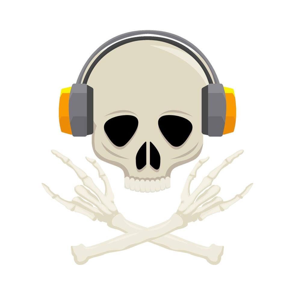 headphone in skull with bone illustration vector