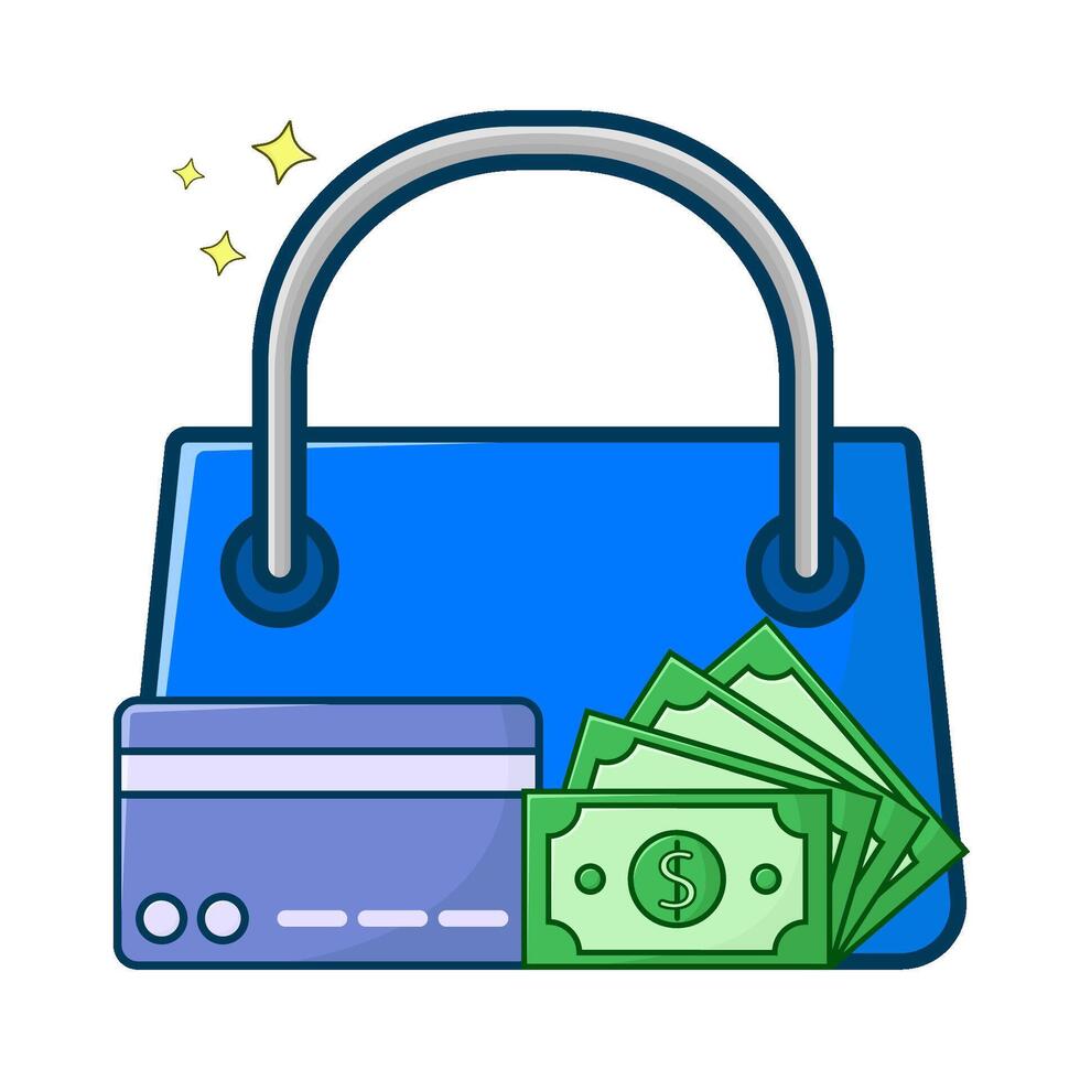 shopping bag, debit card with money illustration vector