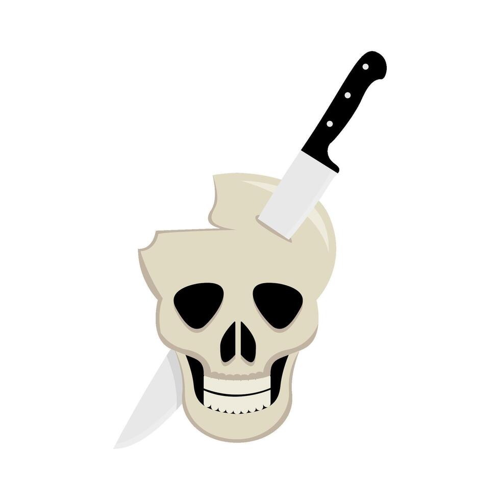 knife in skull illustration vector