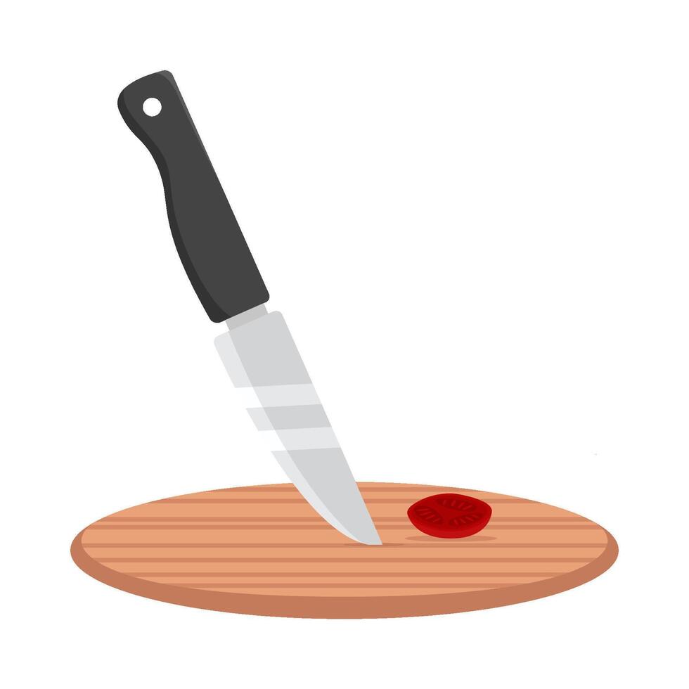 cuchillo con tomate en corte tablero ilustración vector