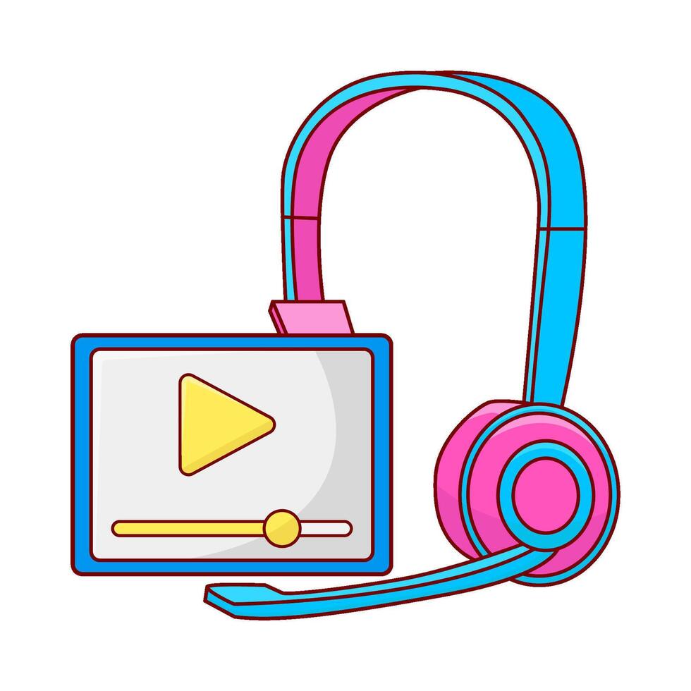 headphone with video in tab illustration vector