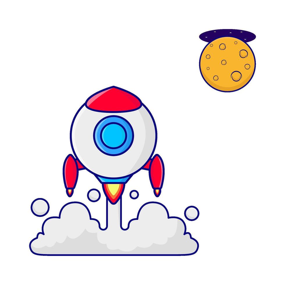 rocket fly with moon illustration vector