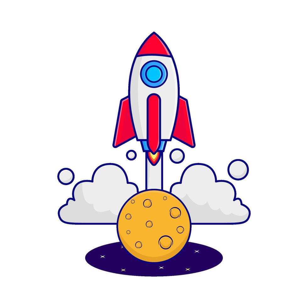 rocket fly with moon illustration vector