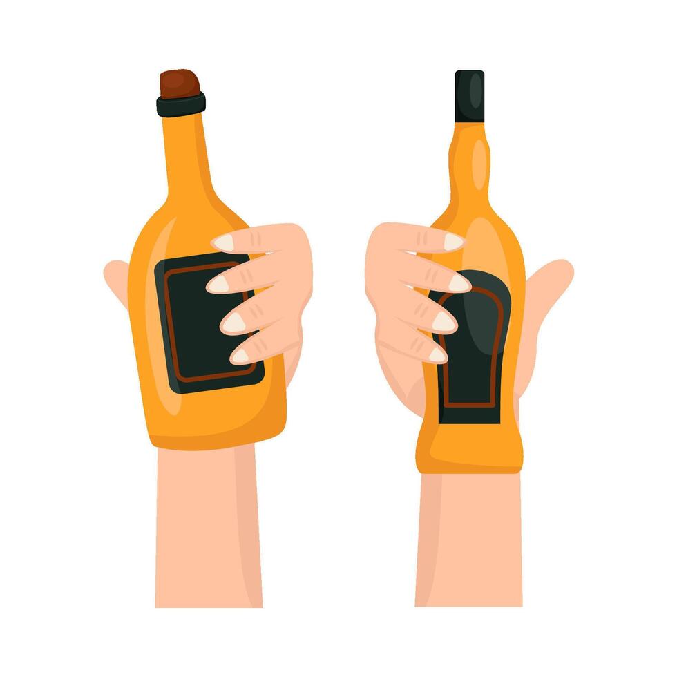 bottle alcohol in hand illustration vector