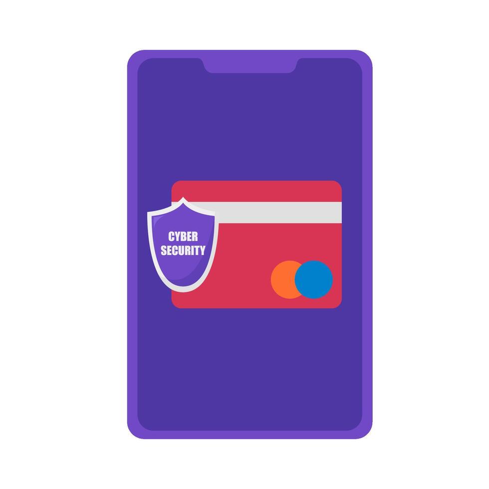 cyber security debit card in mobile phone illustration vector