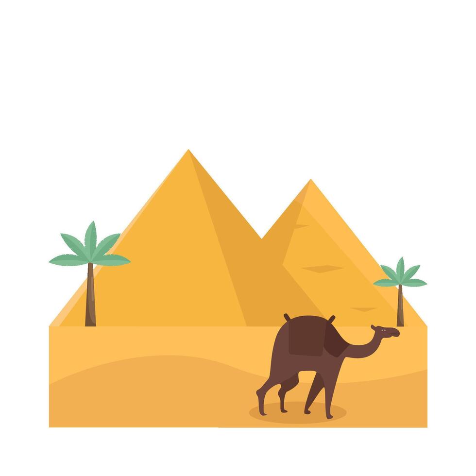 pirámide, palma árbol con camello ilustración vector