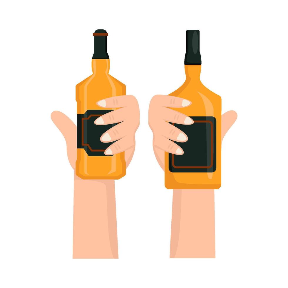 bottle alcohol in hand illustration vector