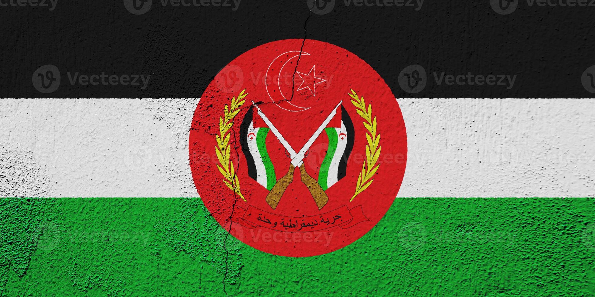 Flag and coat of arms of Western Sahara on a textured background. Concept collage. photo