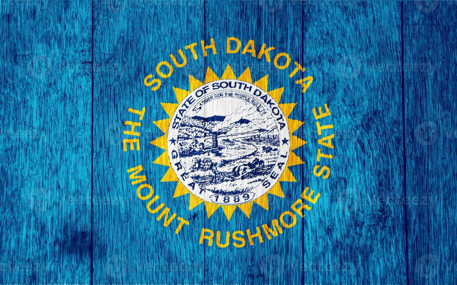 bandera de sur Dakota Estados Unidos estado en un texturizado antecedentes. concepto collage. foto