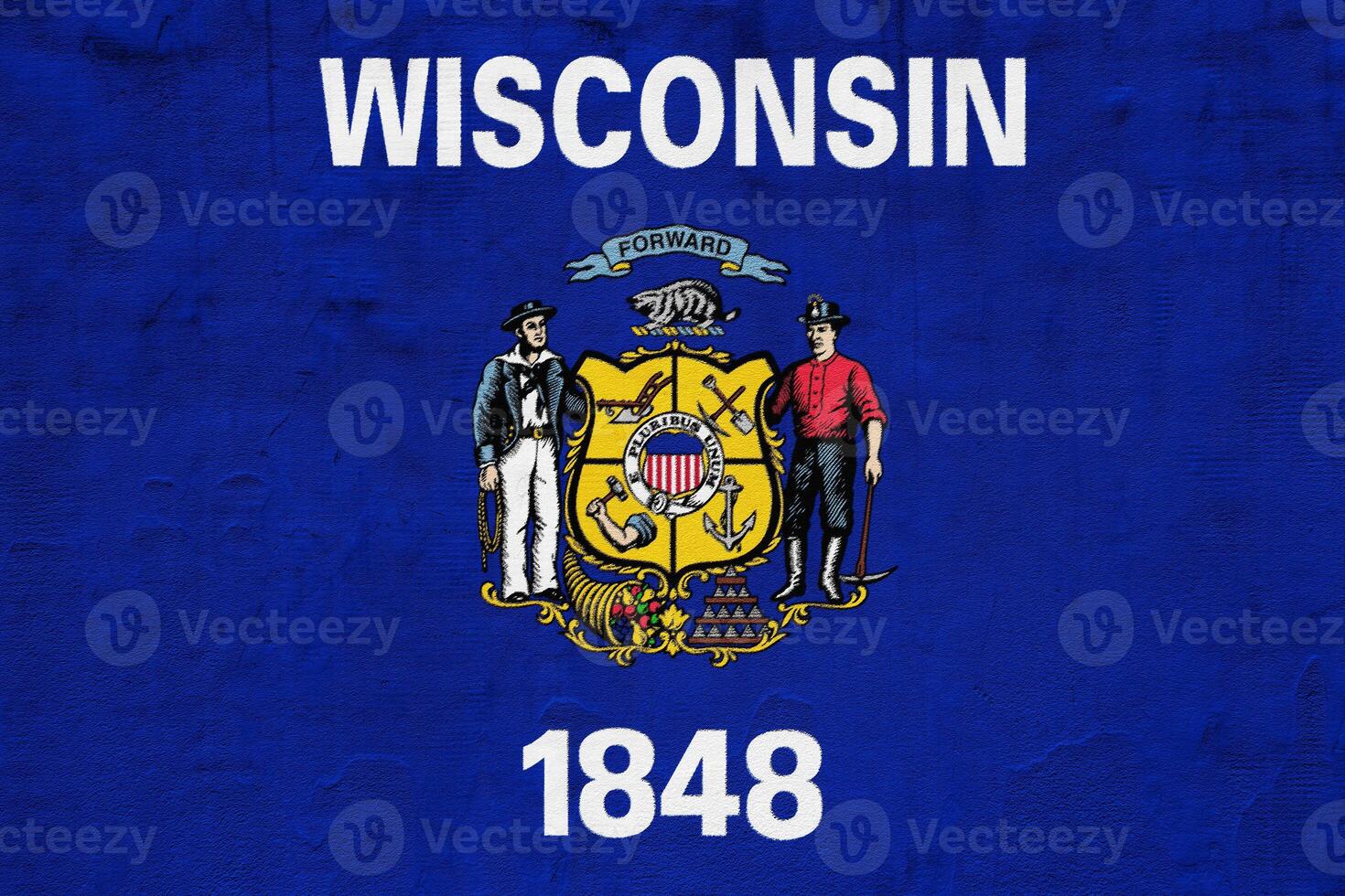 Flag of Wisconsin USA state on a textured background. Concept collage. photo
