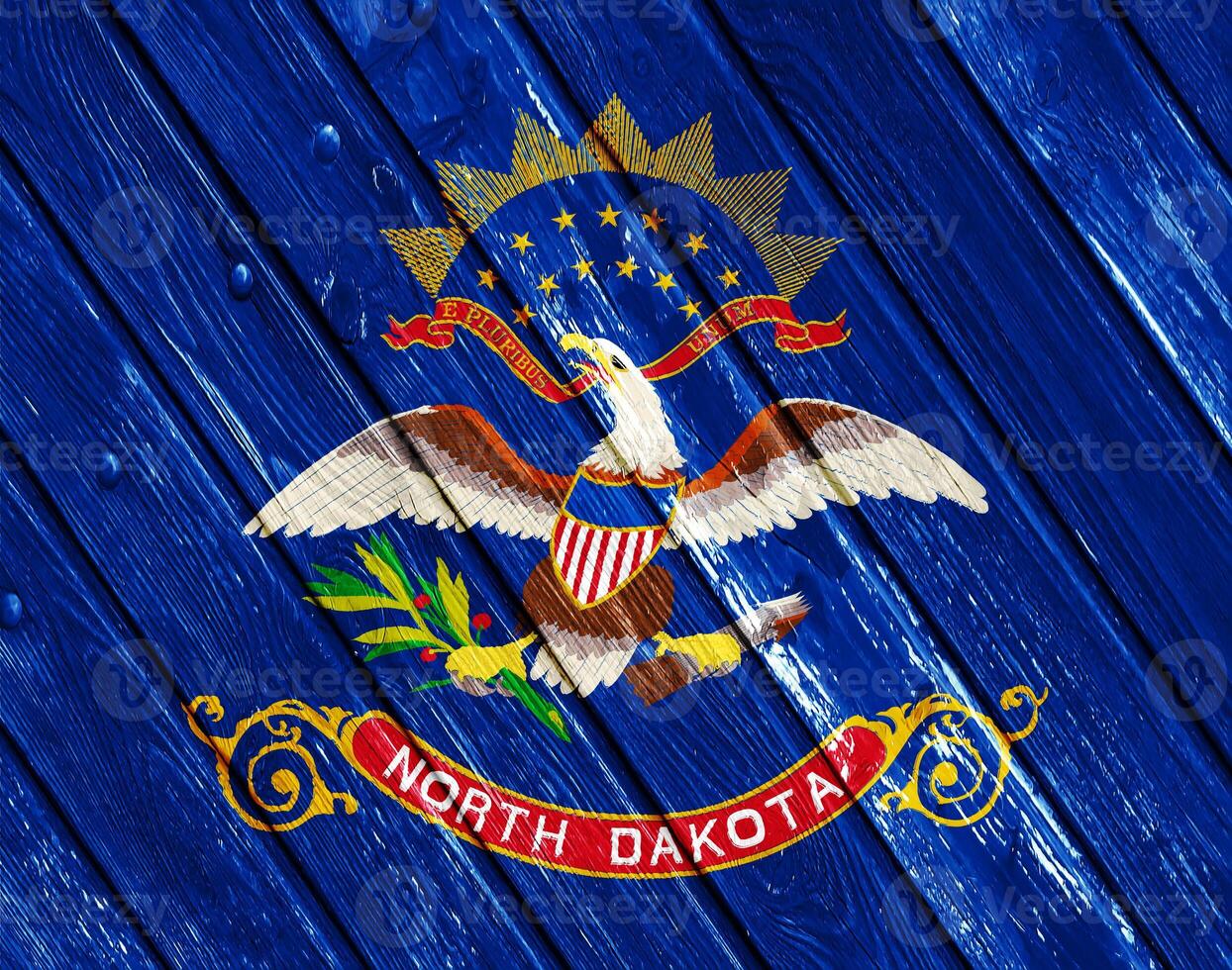 bandera de norte Dakota estado Estados Unidos en un texturizado antecedentes. concepto collage. foto