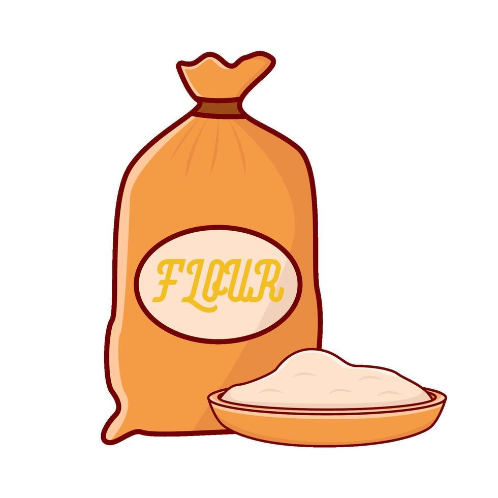 flour bag with flour in plate illustration vector