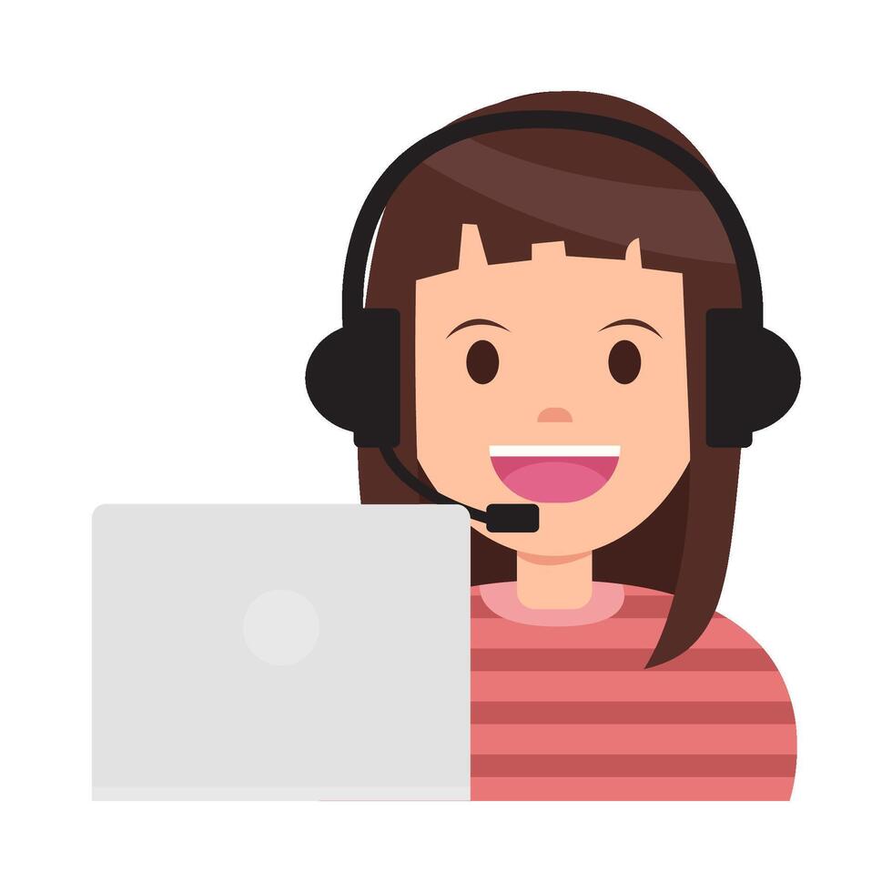 call center work in front computer illustration vector
