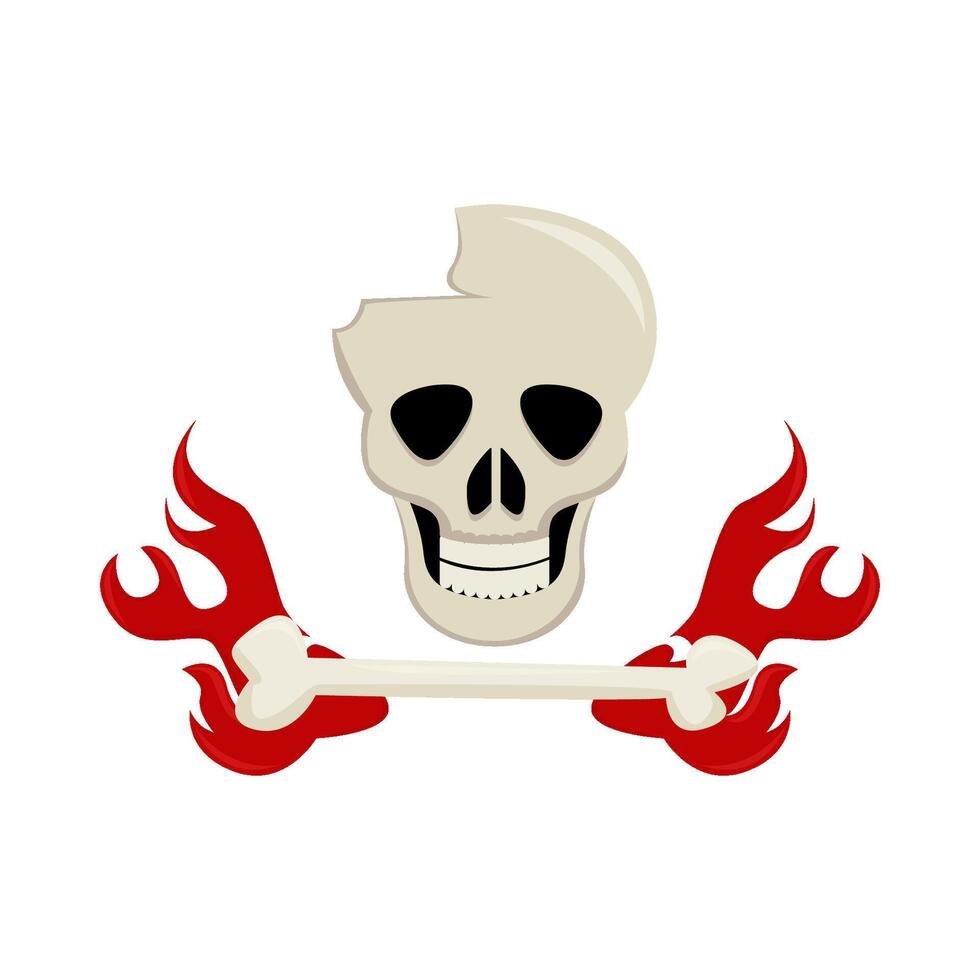 bone, skull with fire illustration vector
