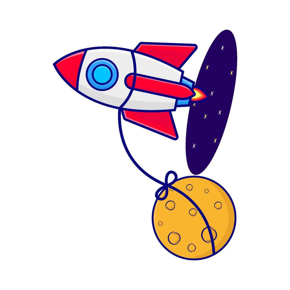 rocket fly with moon illustration vector