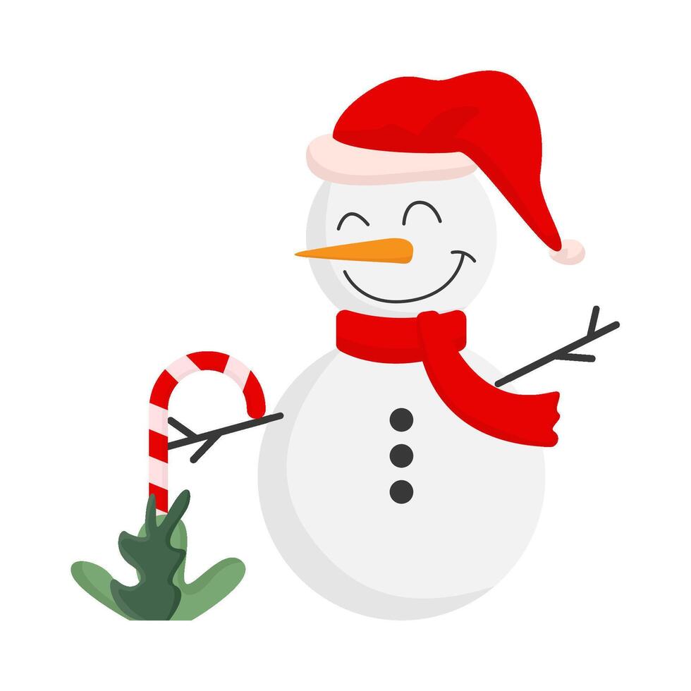 snowman with stick candy illustration vector