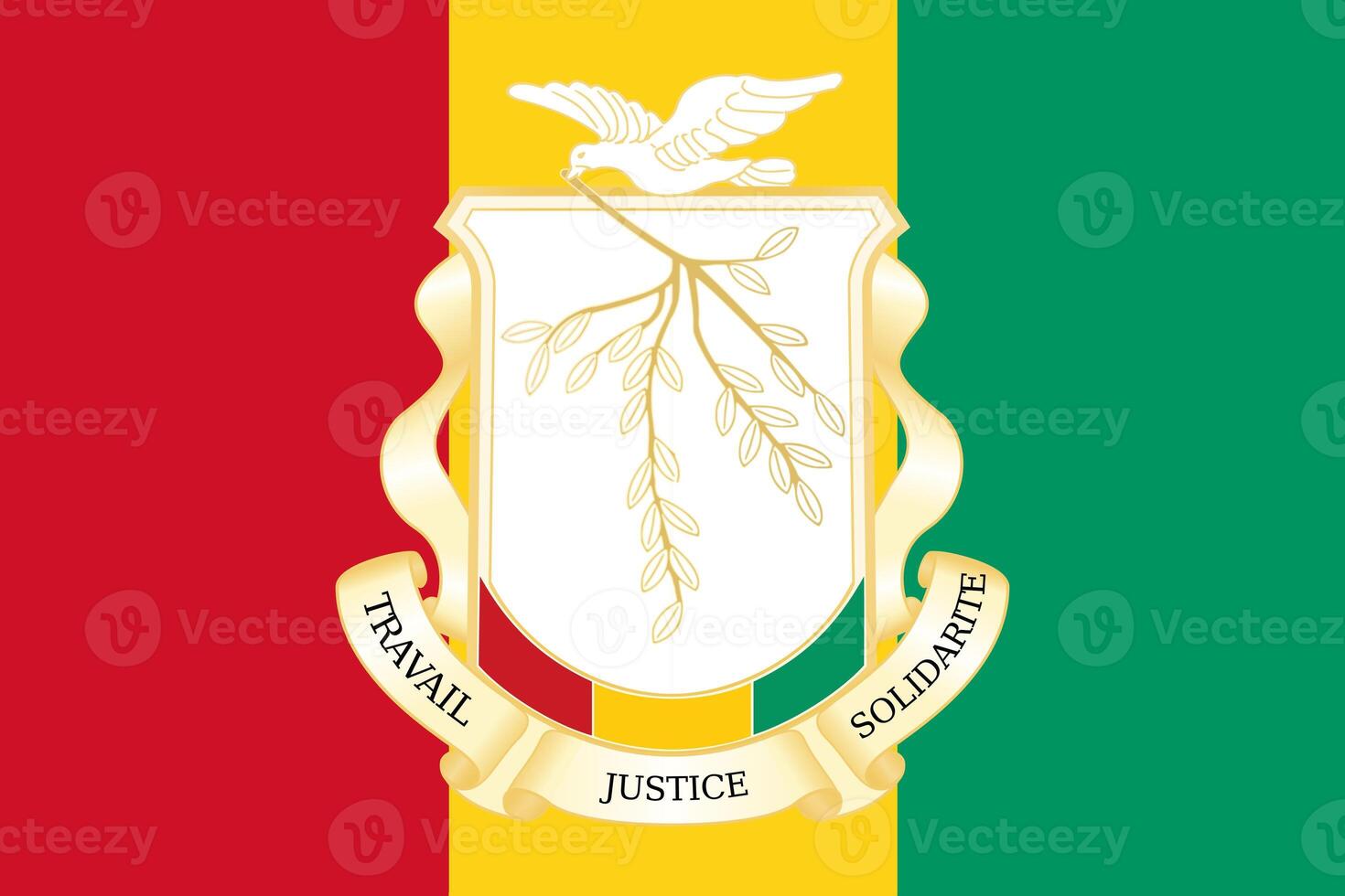The official current flag and coat of arms of Republic of Guinea. State flag of Guinea texture. Illustration. photo