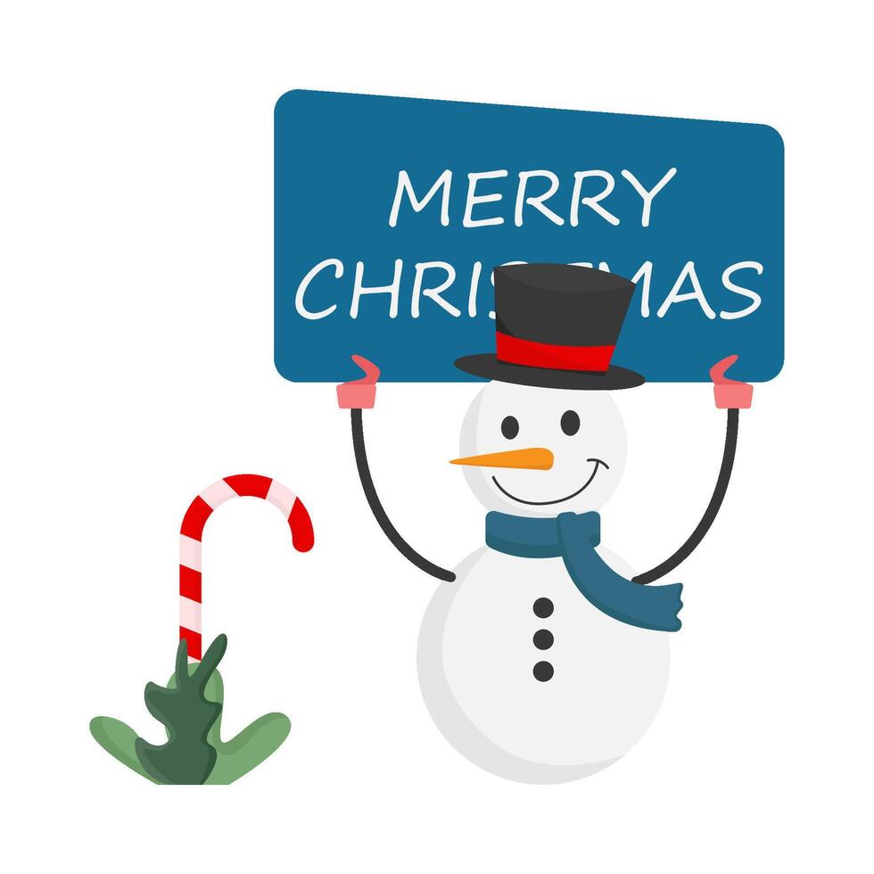 snowman, stick candy with  banner merry christmas illustration vector