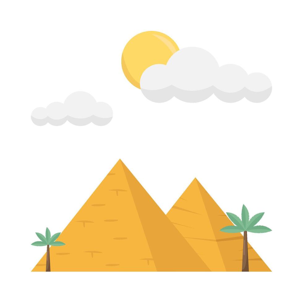 pyramid, sun summer, palm tree with camel illustration vector