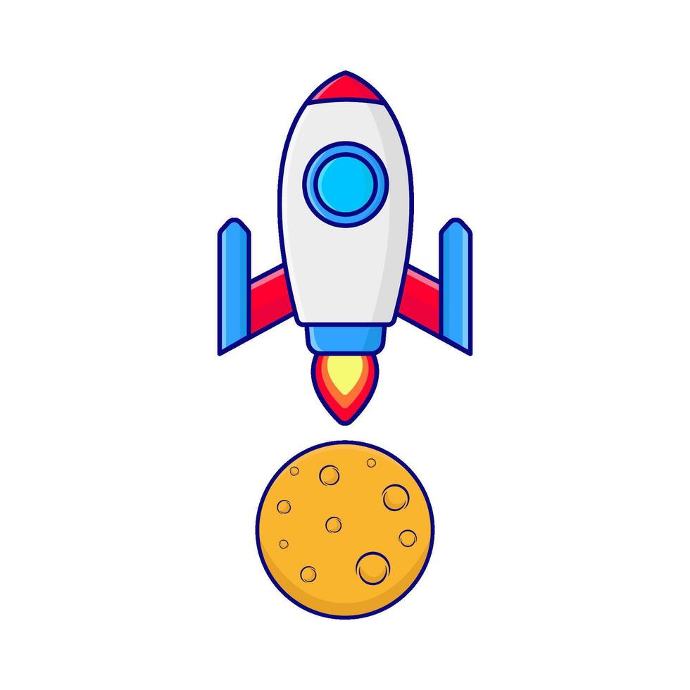 rocket fly with moon illustration vector