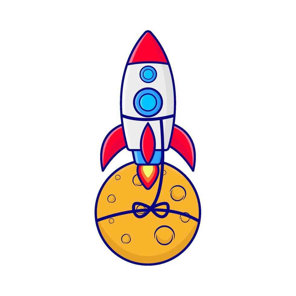 rocket fly with moon illustration vector