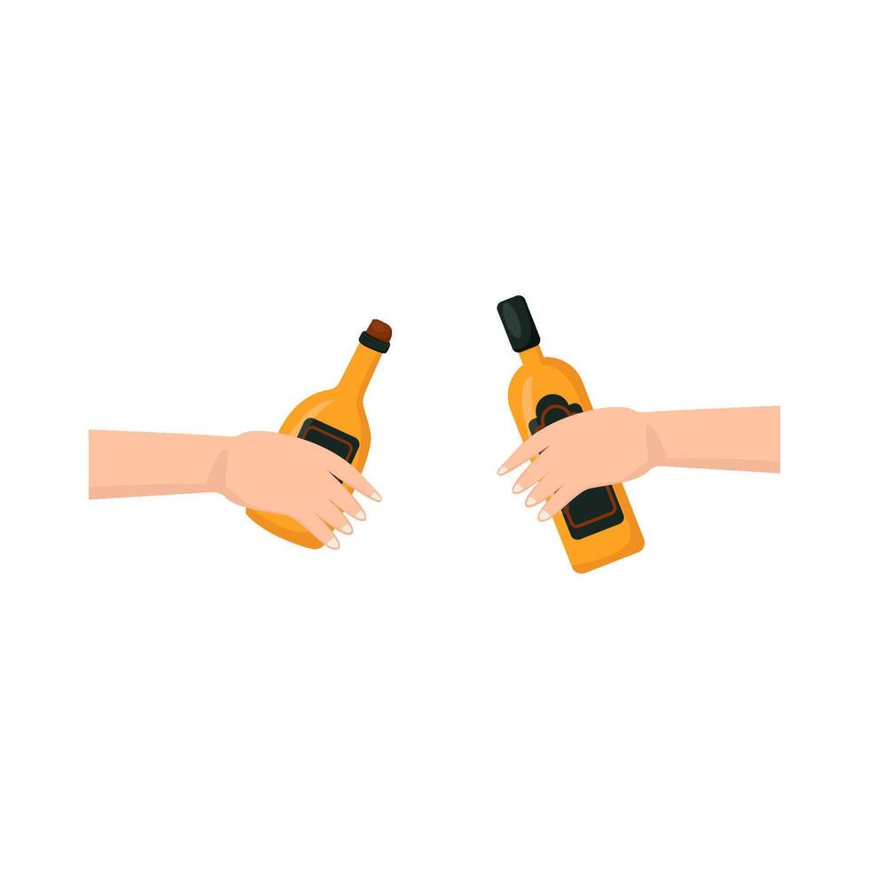 bottle alcohol in hand illustration vector