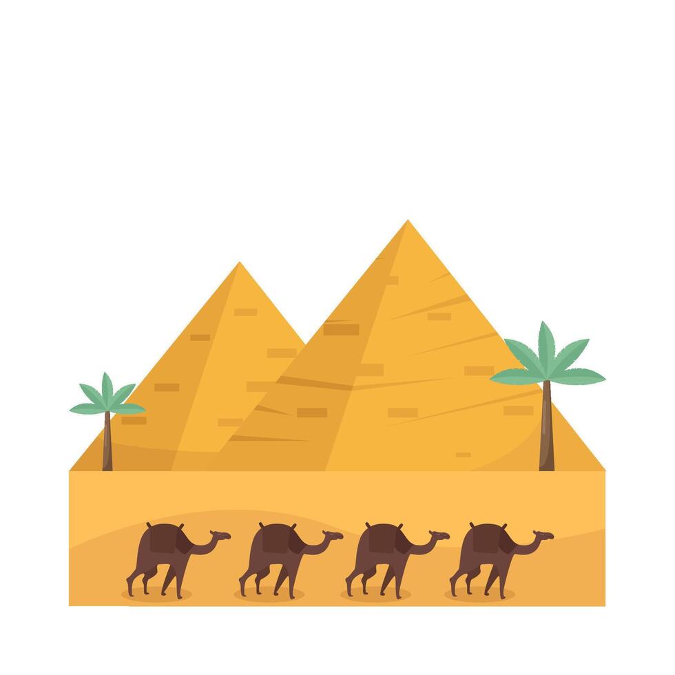 pyramid, palm tree with camel illustration vector